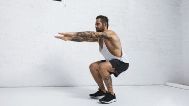 Strength training with bodyweight squat exercise