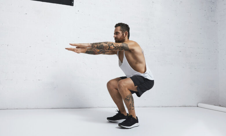 Strength training with bodyweight squat exercise