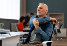 Office relaxation exercises with desk stretches