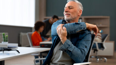 Office relaxation exercises with desk stretches