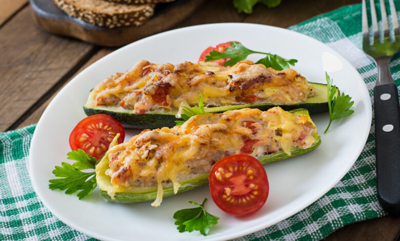 U.S. keto dinner ideas with stuffed zucchini boats