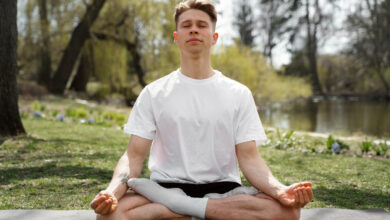 Outdoor workouts with yoga in a U.S. park