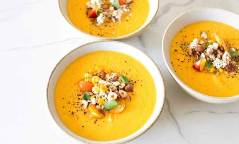 Seasonal vegan dishes for fall with pumpkin soup
