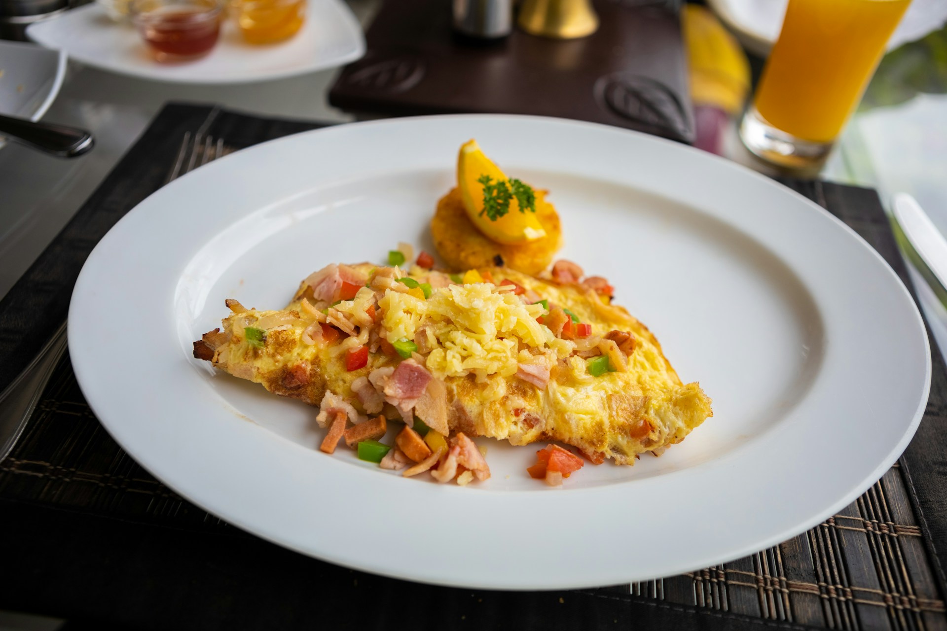 Simple keto breakfast omelette with bacon and cheese